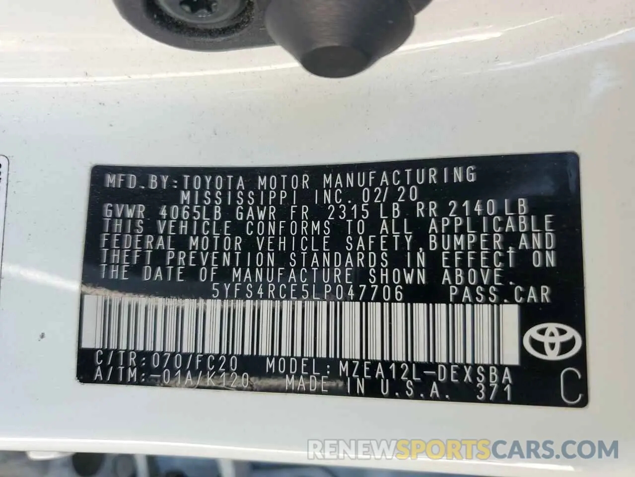 13 fotografías del automóvil dañado 5YFS4RCE5LP047706 TOYOTA COROLLA 2020