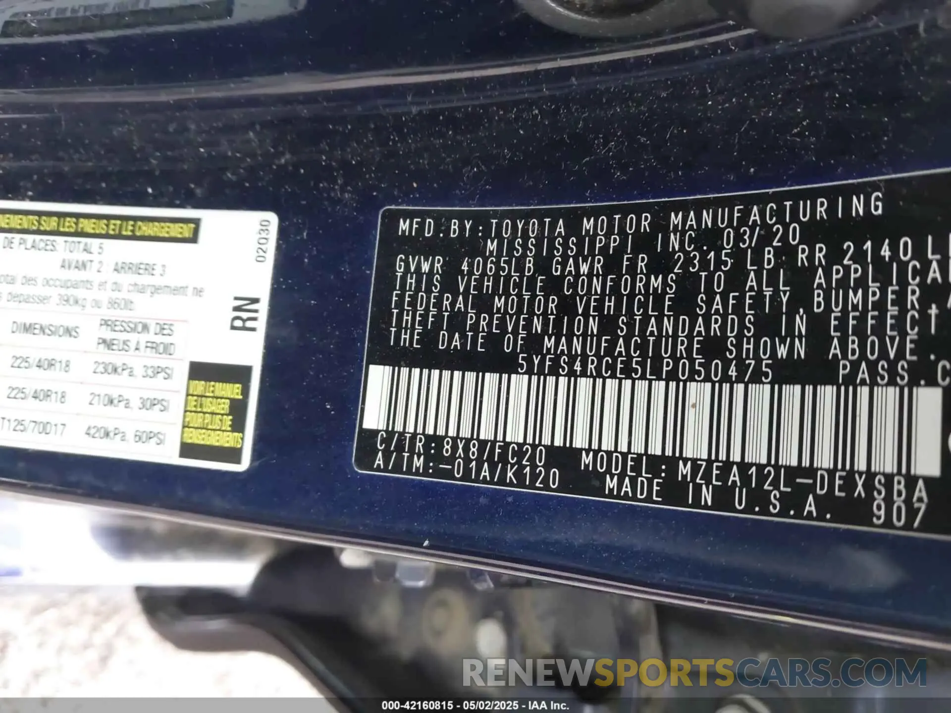 9 fotografías del automóvil dañado 5YFS4RCE5LP050475 TOYOTA COROLLA 2020