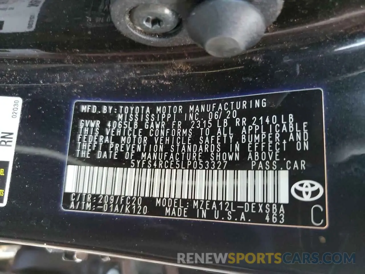 12 fotografías del automóvil dañado 5YFS4RCE5LP053327 TOYOTA COROLLA 2020