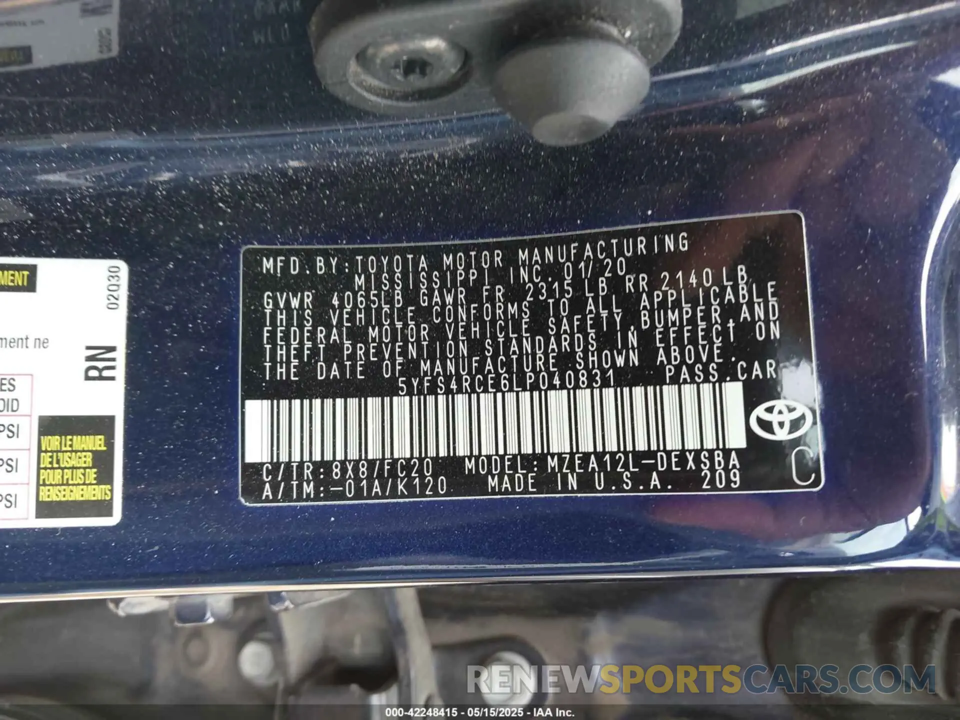 9 fotografías del automóvil dañado 5YFS4RCE6LP040831 TOYOTA COROLLA 2020