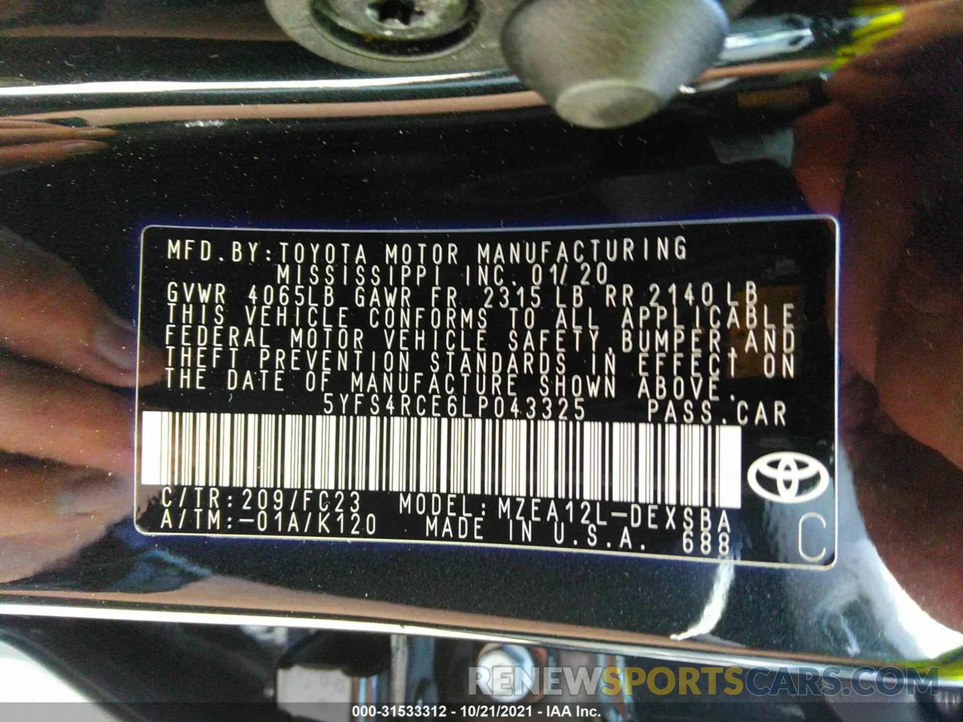9 fotografías del automóvil dañado 5YFS4RCE6LP043325 TOYOTA COROLLA 2020