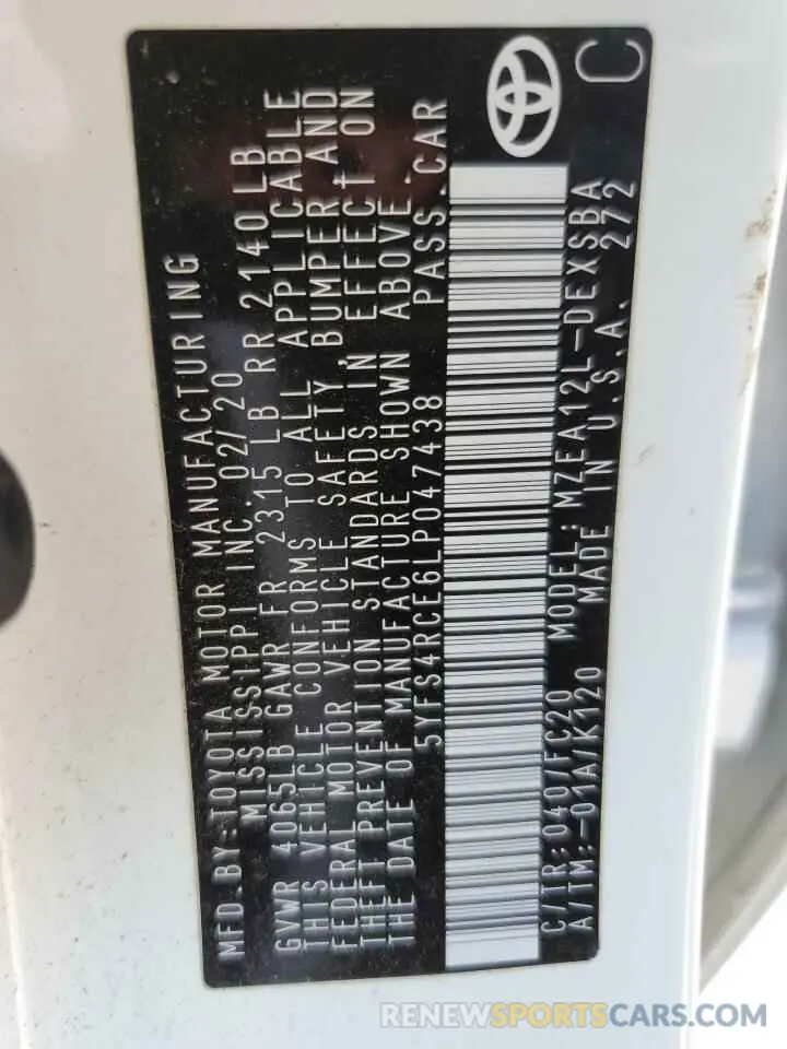 12 fotografías del automóvil dañado 5YFS4RCE6LP047438 TOYOTA COROLLA 2020
