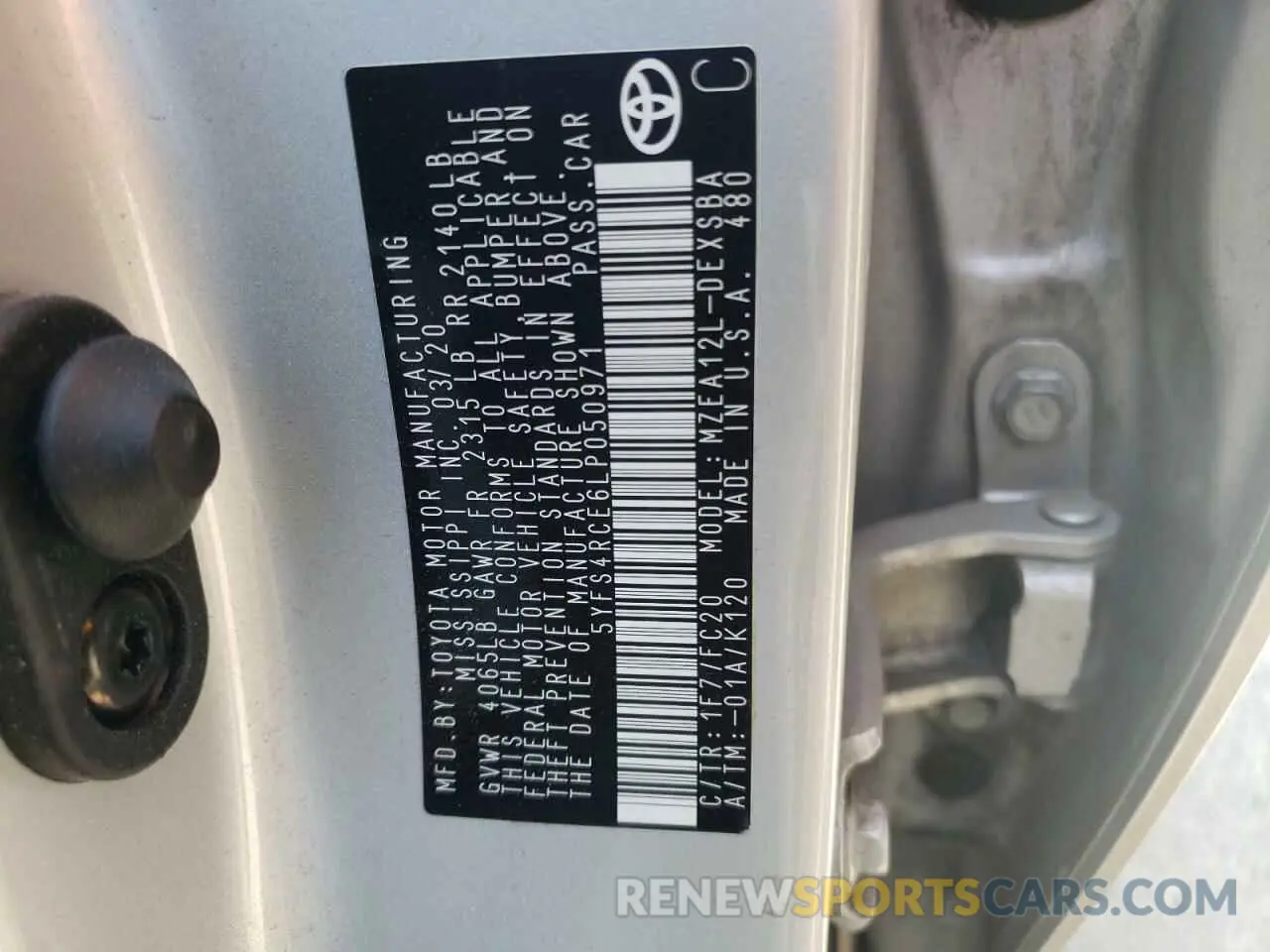 10 fotografías del automóvil dañado 5YFS4RCE6LP050971 TOYOTA COROLLA 2020