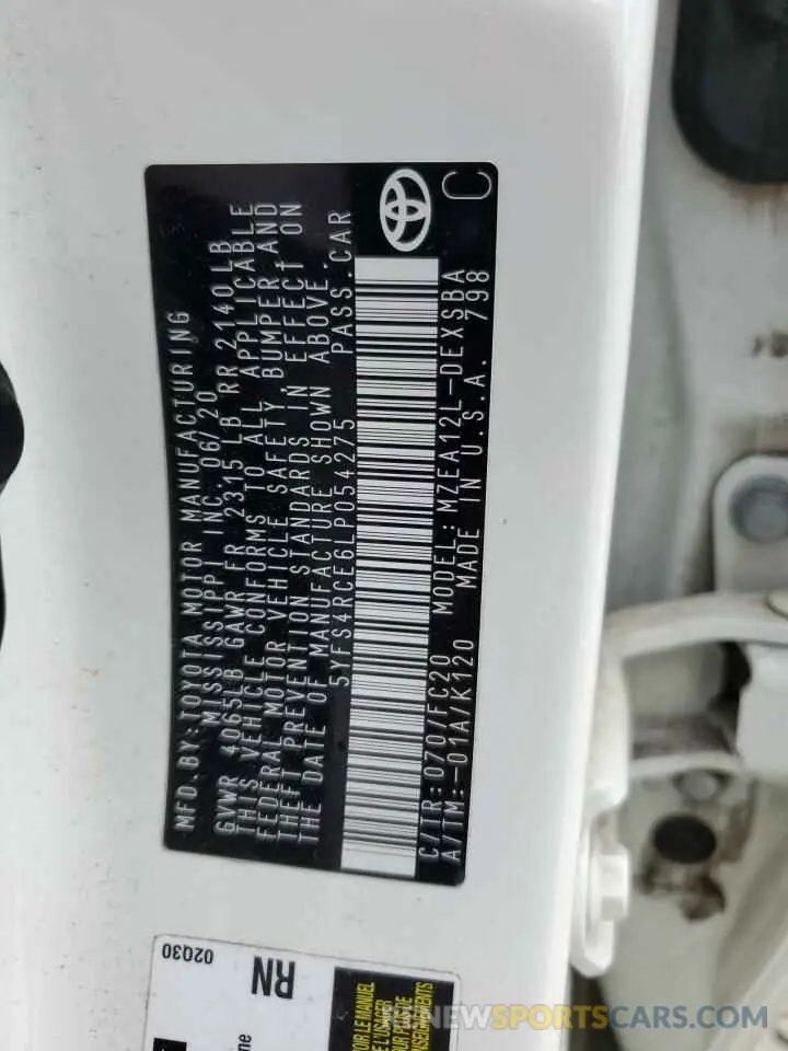 12 fotografías del automóvil dañado 5YFS4RCE6LP054275 TOYOTA COROLLA 2020