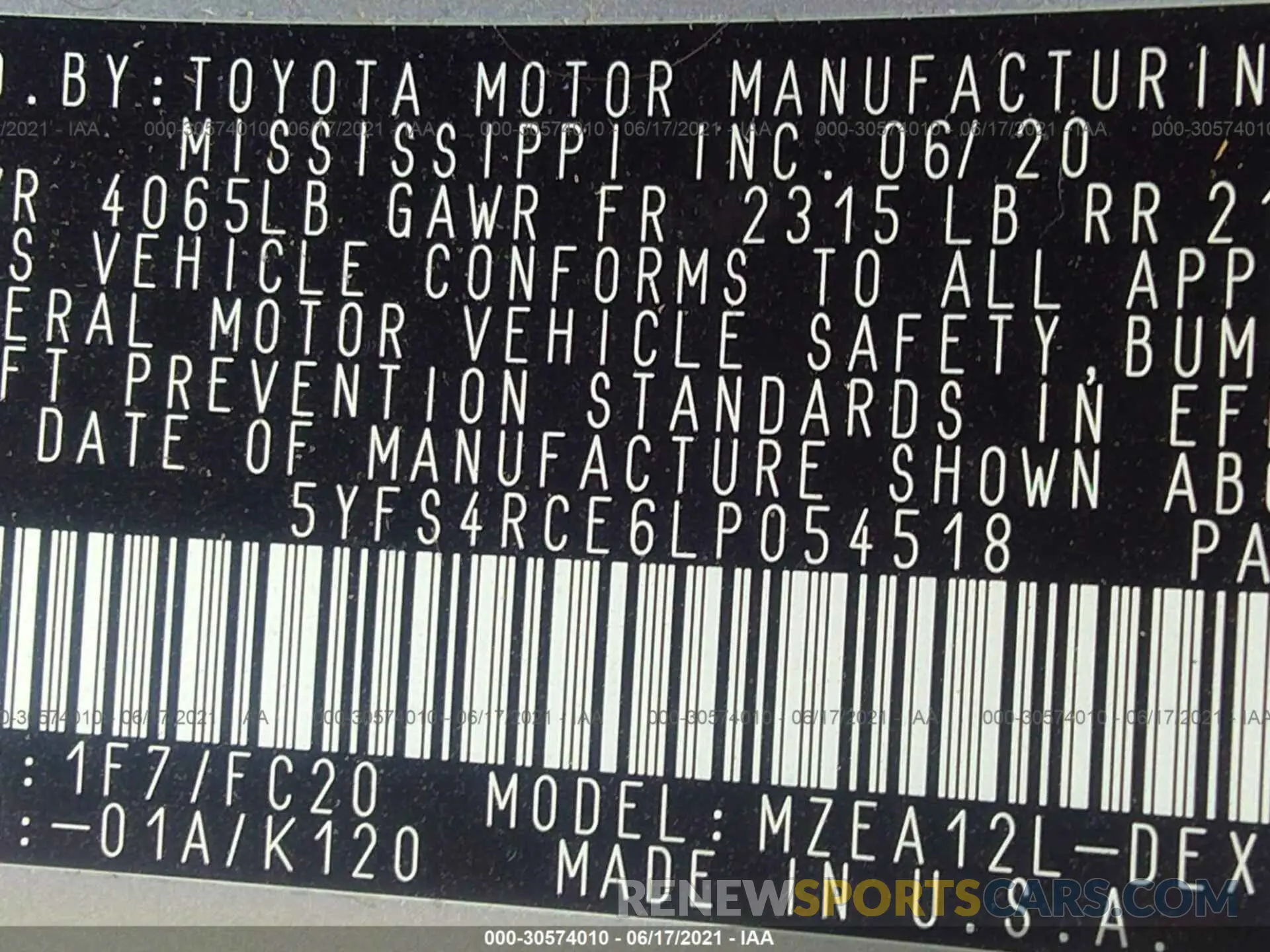 9 fotografías del automóvil dañado 5YFS4RCE6LP054518 TOYOTA COROLLA 2020