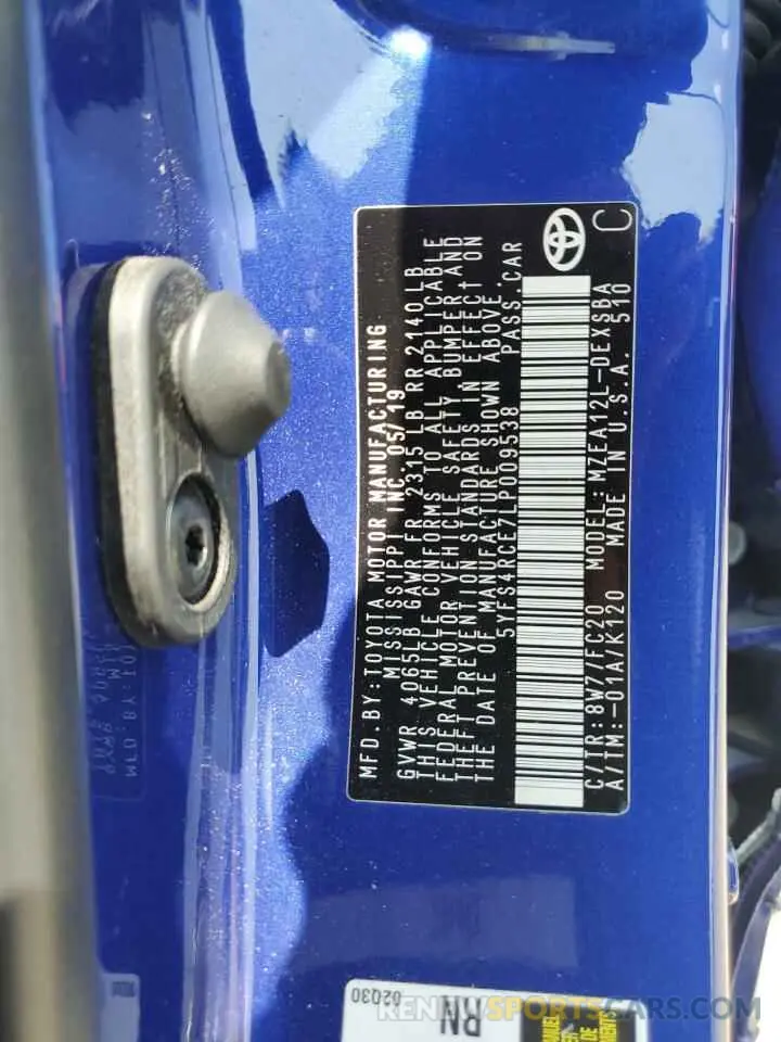 12 fotografías del automóvil dañado 5YFS4RCE7LP009538 TOYOTA COROLLA 2020