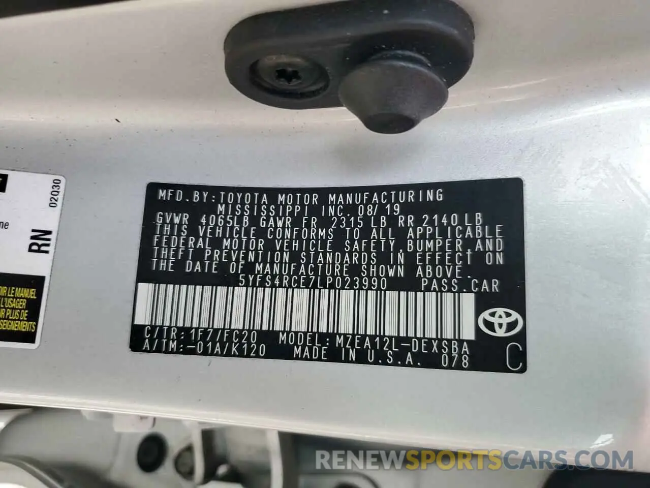 14 fotografías del automóvil dañado 5YFS4RCE7LP023990 TOYOTA COROLLA 2020