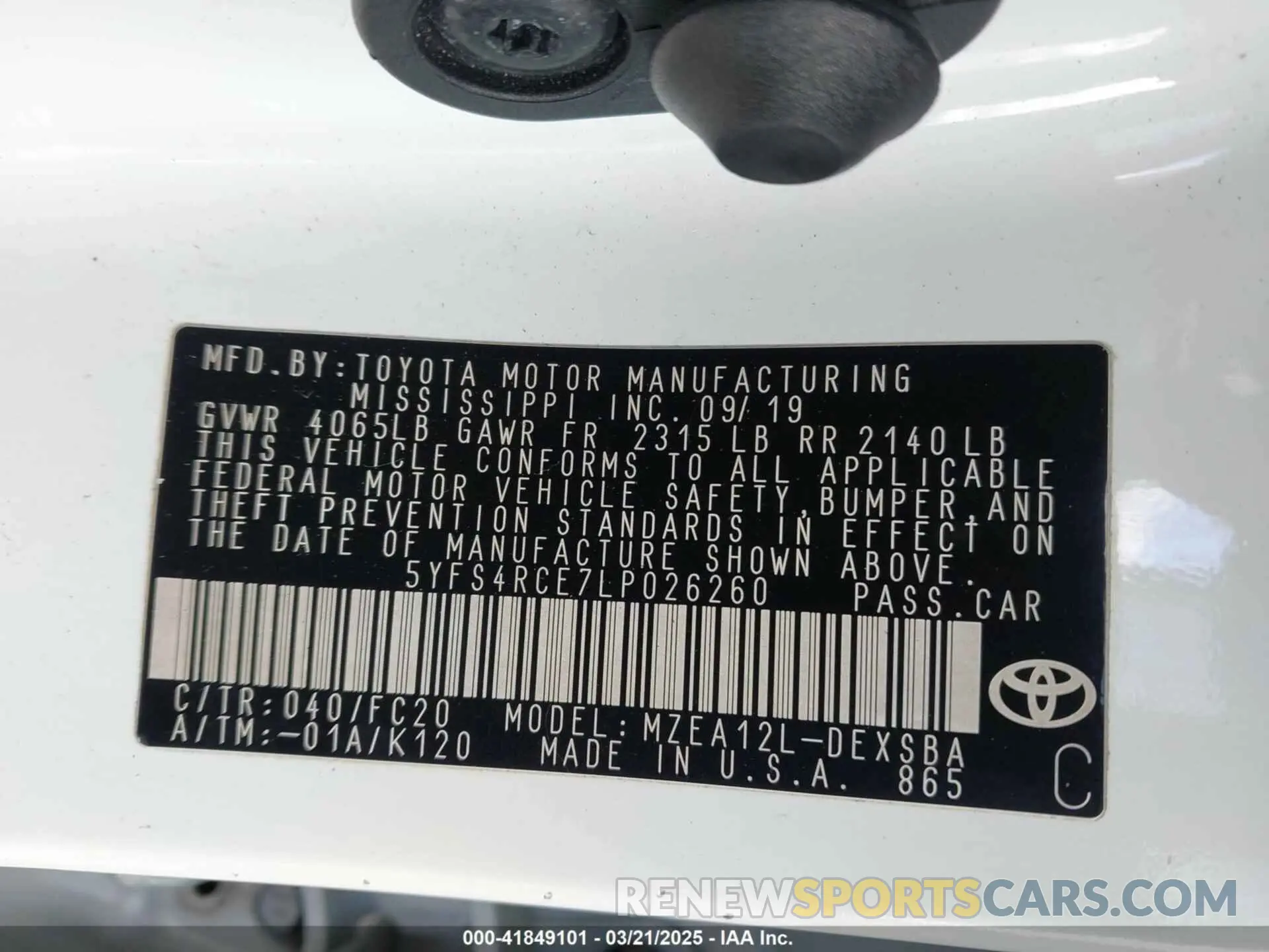 9 fotografías del automóvil dañado 5YFS4RCE7LP026260 TOYOTA COROLLA 2020