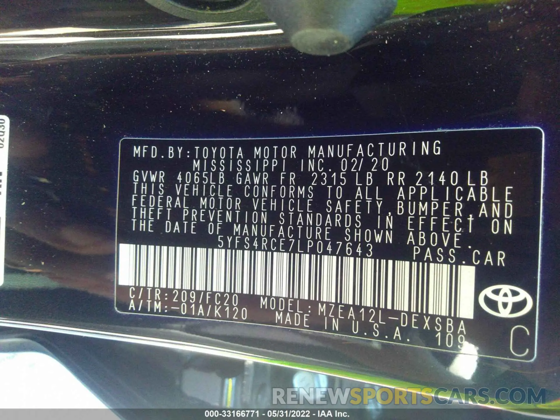 9 fotografías del automóvil dañado 5YFS4RCE7LP047643 TOYOTA COROLLA 2020
