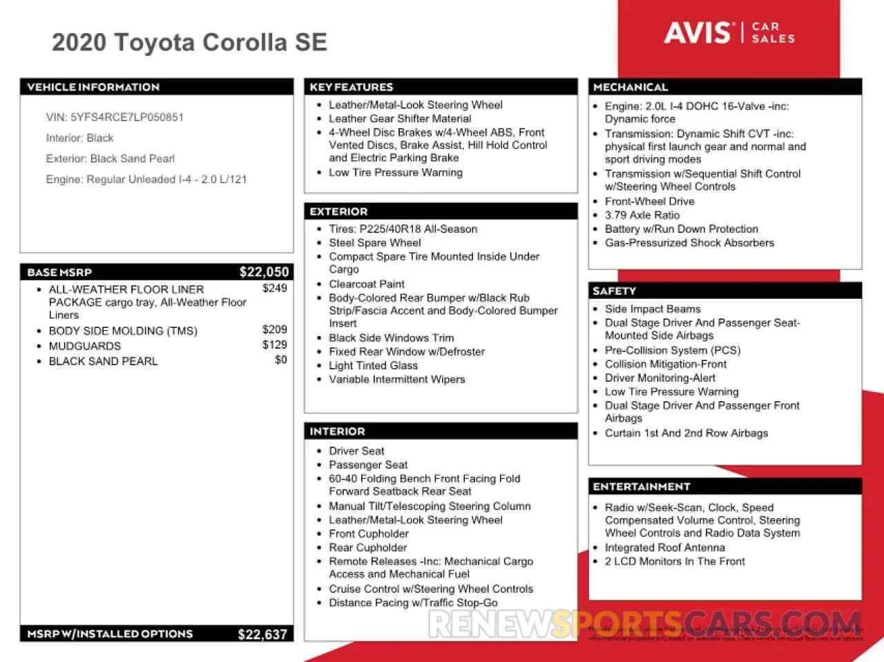 12 fotografías del automóvil dañado 5YFS4RCE7LP050851 TOYOTA COROLLA 2020