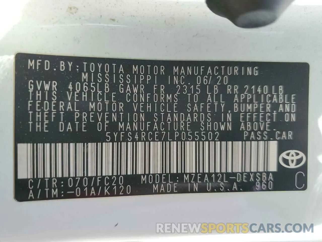 12 fotografías del automóvil dañado 5YFS4RCE7LP055502 TOYOTA COROLLA 2020
