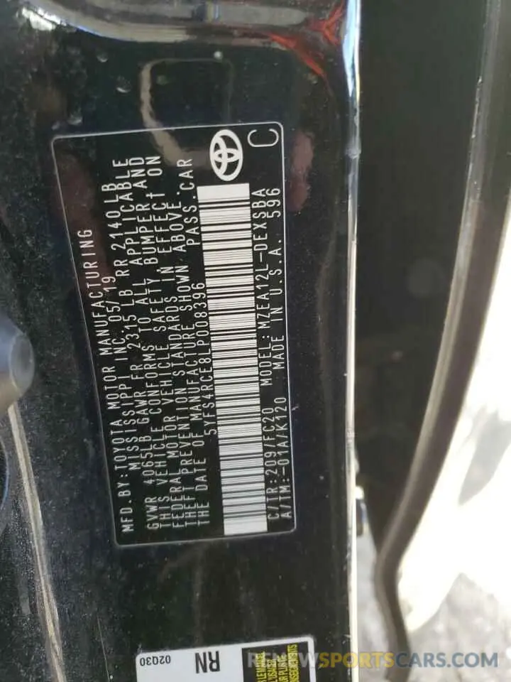 13 fotografías del automóvil dañado 5YFS4RCE8LP008396 TOYOTA COROLLA 2020