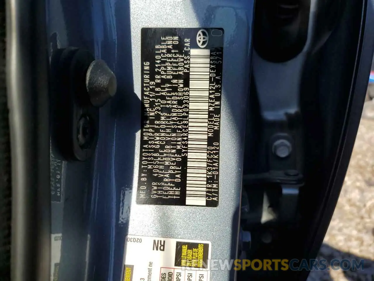 12 fotografías del automóvil dañado 5YFS4RCE8LP033069 TOYOTA COROLLA 2020