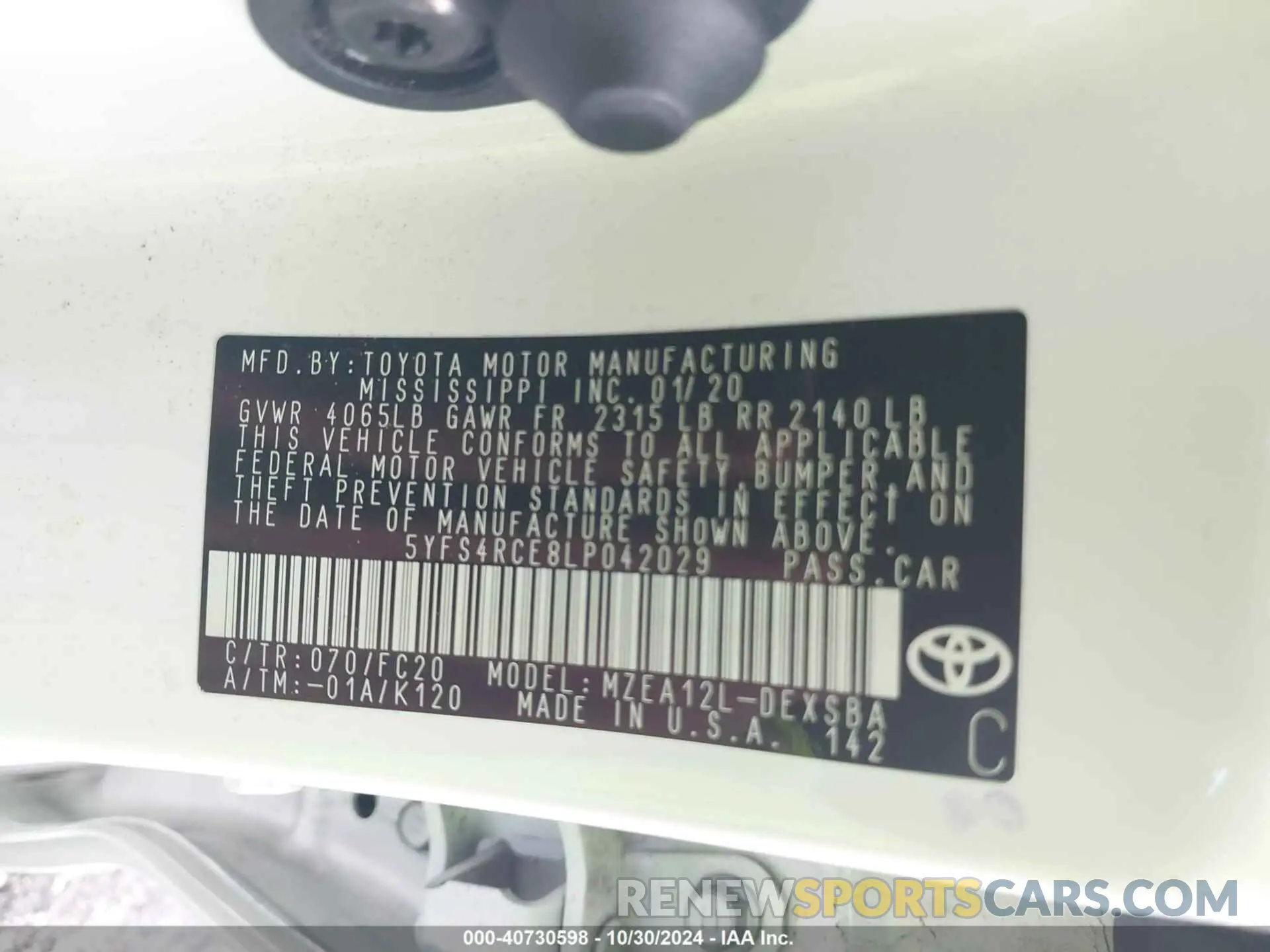 9 fotografías del automóvil dañado 5YFS4RCE8LP042029 TOYOTA COROLLA 2020