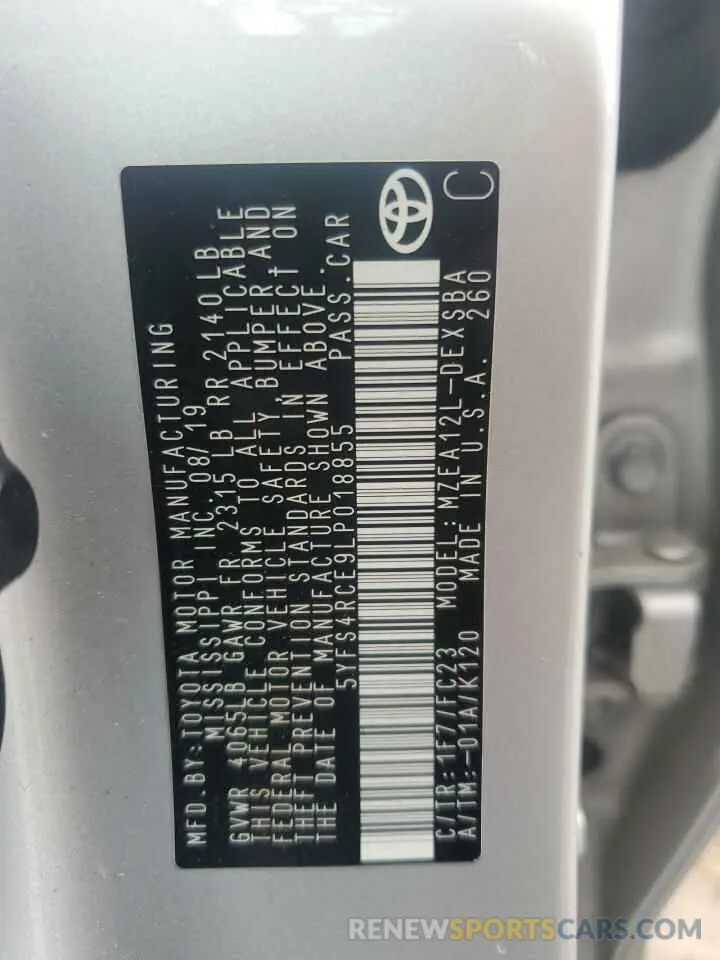 12 fotografías del automóvil dañado 5YFS4RCE9LP018855 TOYOTA COROLLA 2020