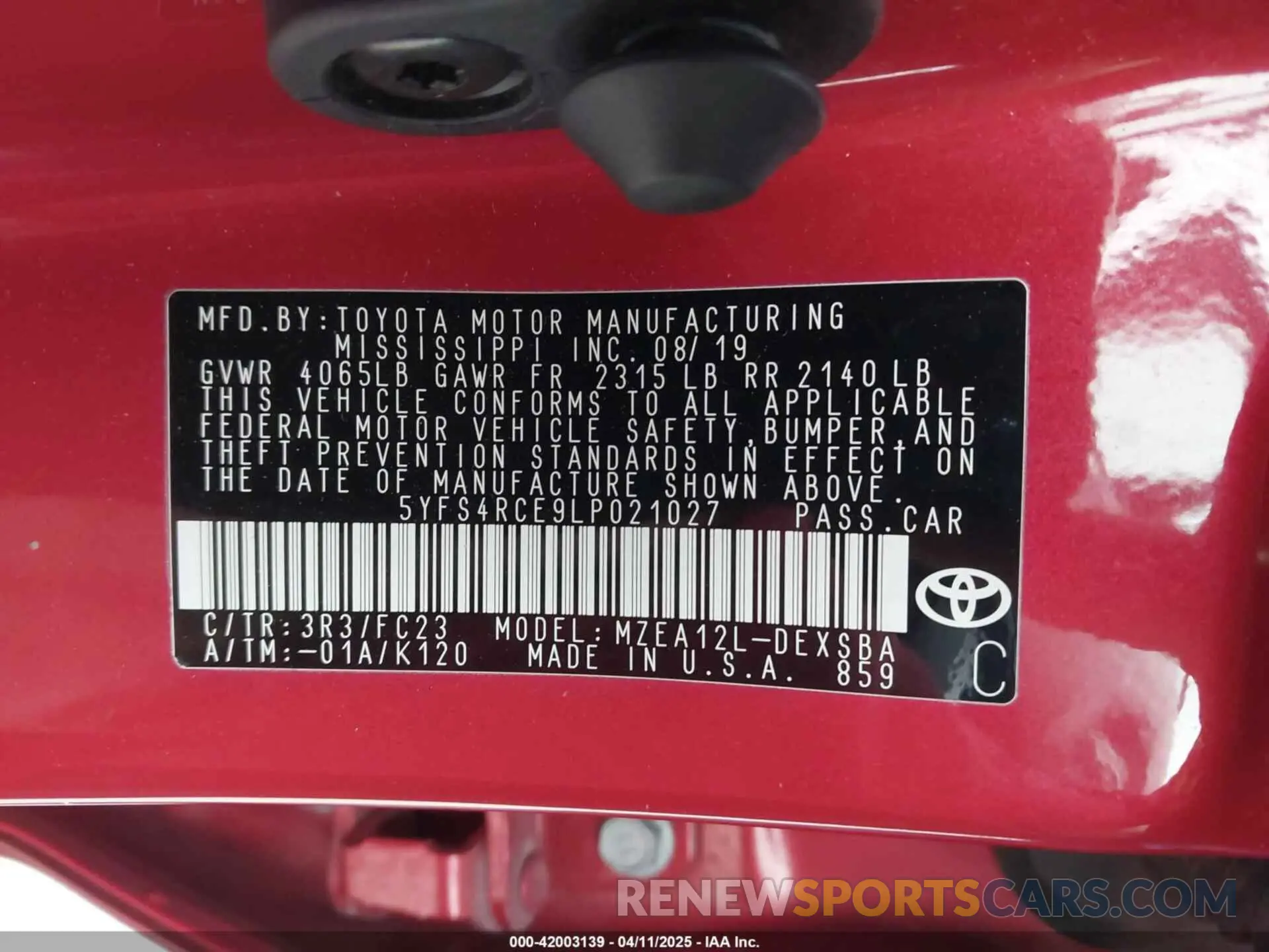 9 fotografías del automóvil dañado 5YFS4RCE9LP021027 TOYOTA COROLLA 2020