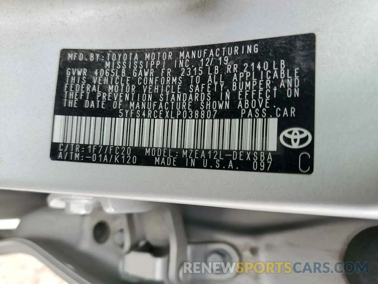 12 fotografías del automóvil dañado 5YFS4RCEXLP038807 TOYOTA COROLLA 2020