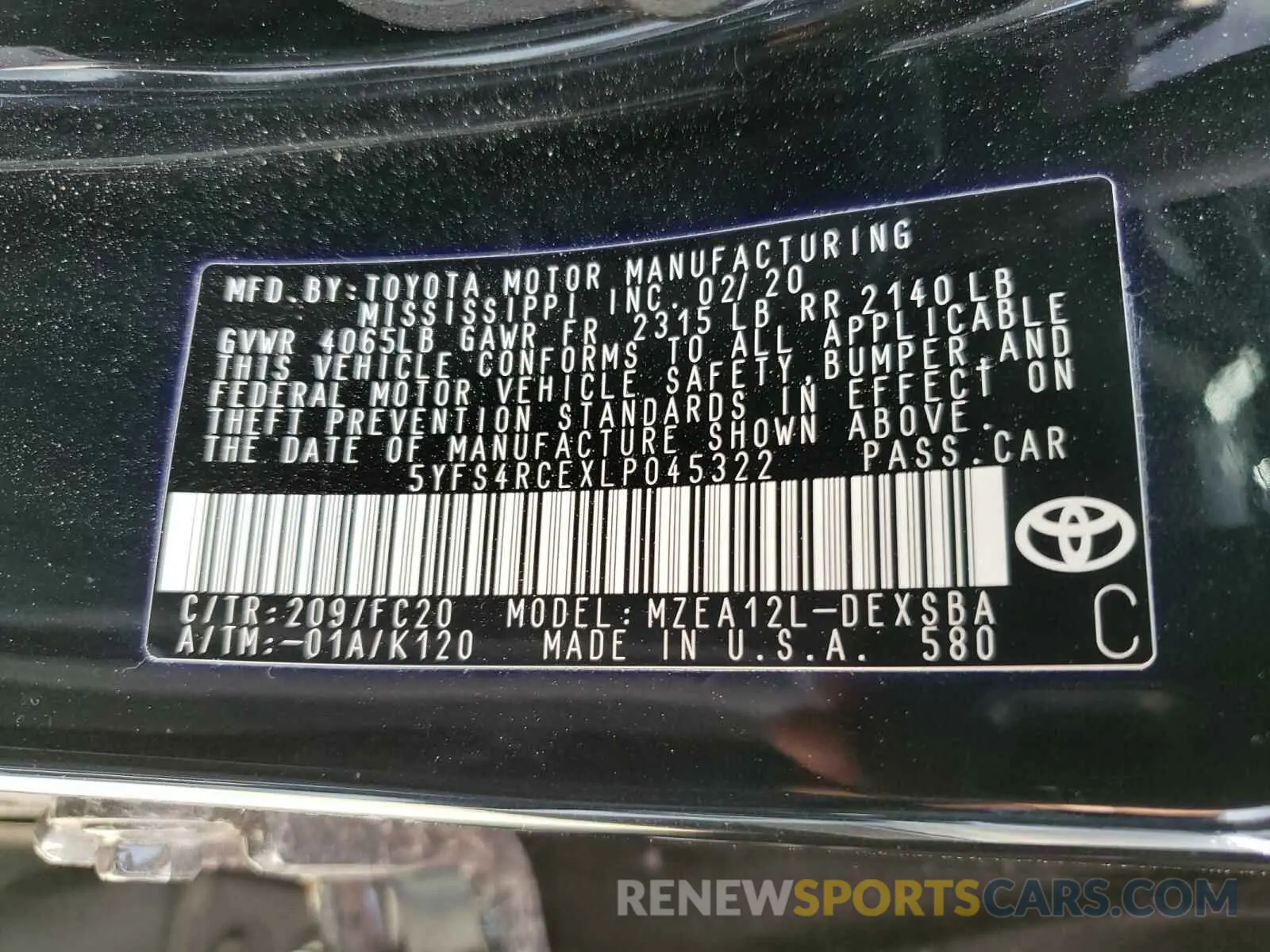 10 fotografías del automóvil dañado 5YFS4RCEXLP045322 TOYOTA COROLLA 2020