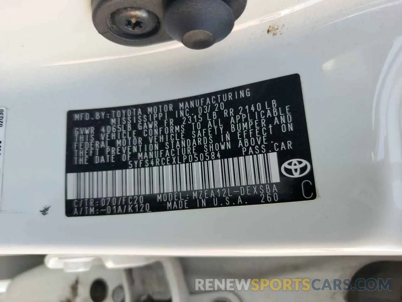 12 fotografías del automóvil dañado 5YFS4RCEXLP050584 TOYOTA COROLLA 2020