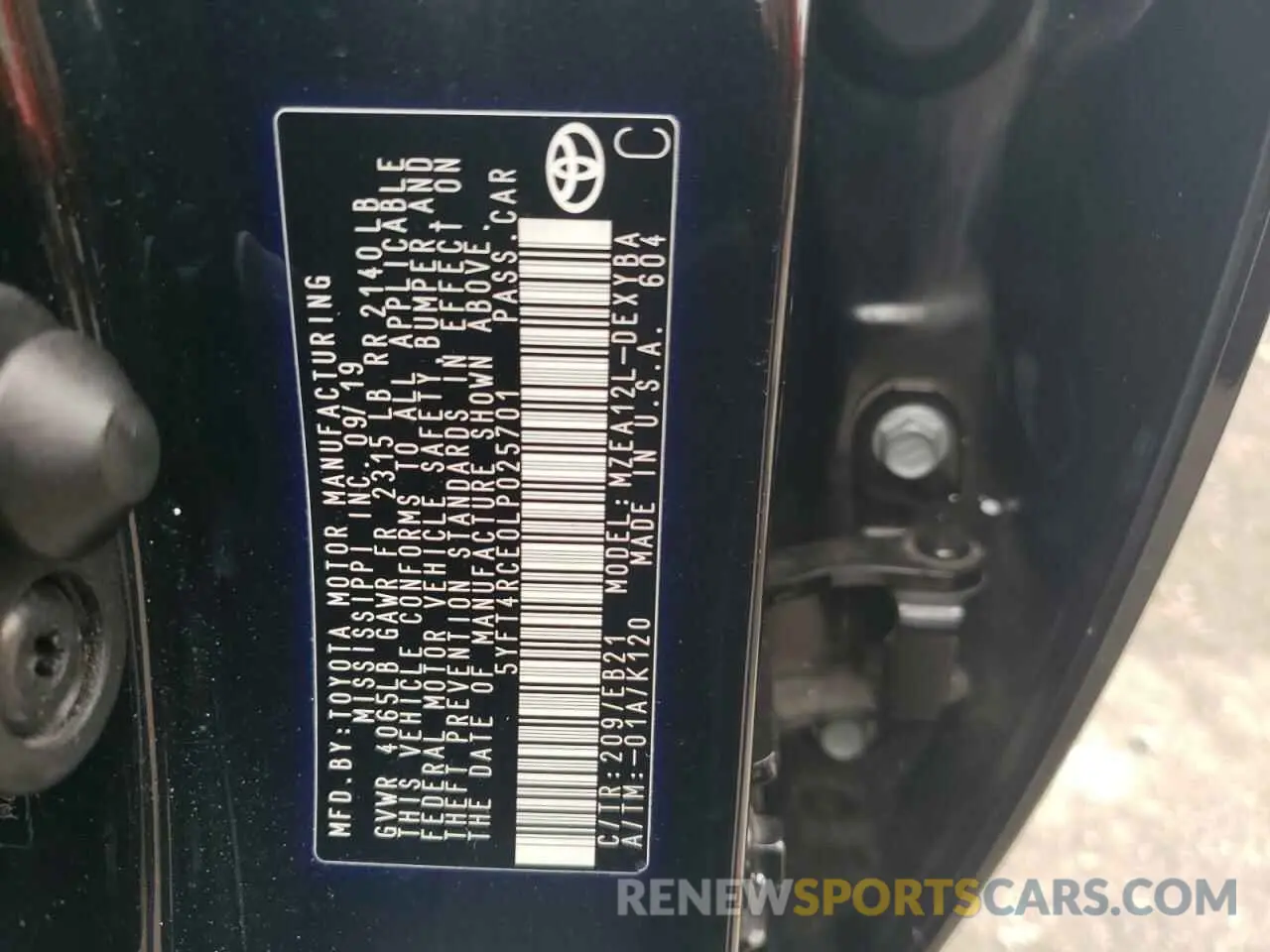 12 fotografías del automóvil dañado 5YFT4RCE0LP025701 TOYOTA COROLLA 2020