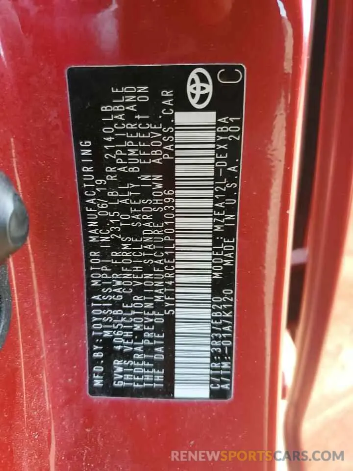 13 fotografías del automóvil dañado 5YFT4RCE1LP010396 TOYOTA COROLLA 2020