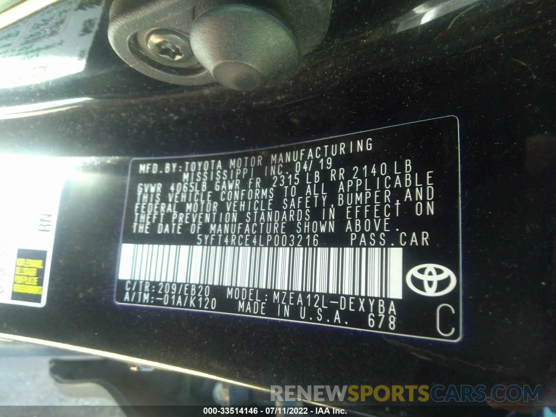 9 fotografías del automóvil dañado 5YFT4RCE4LP003216 TOYOTA COROLLA 2020