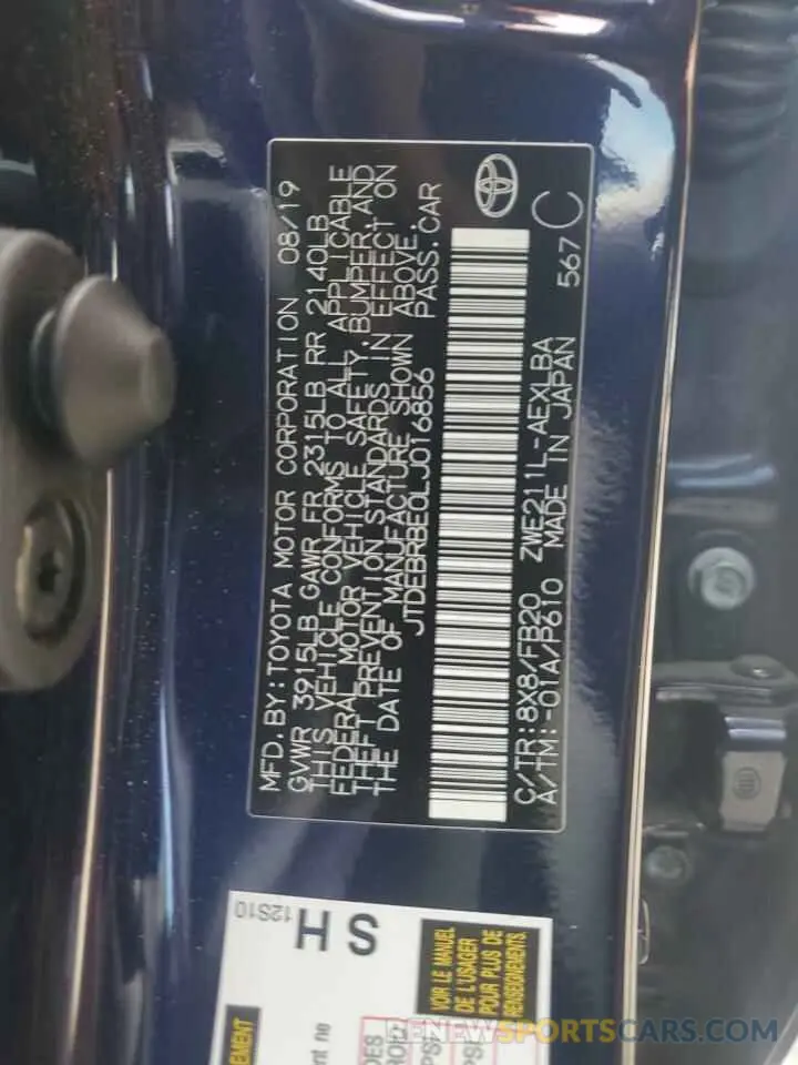 12 fotografías del automóvil dañado JTDEBRBE0LJ016856 TOYOTA COROLLA 2020
