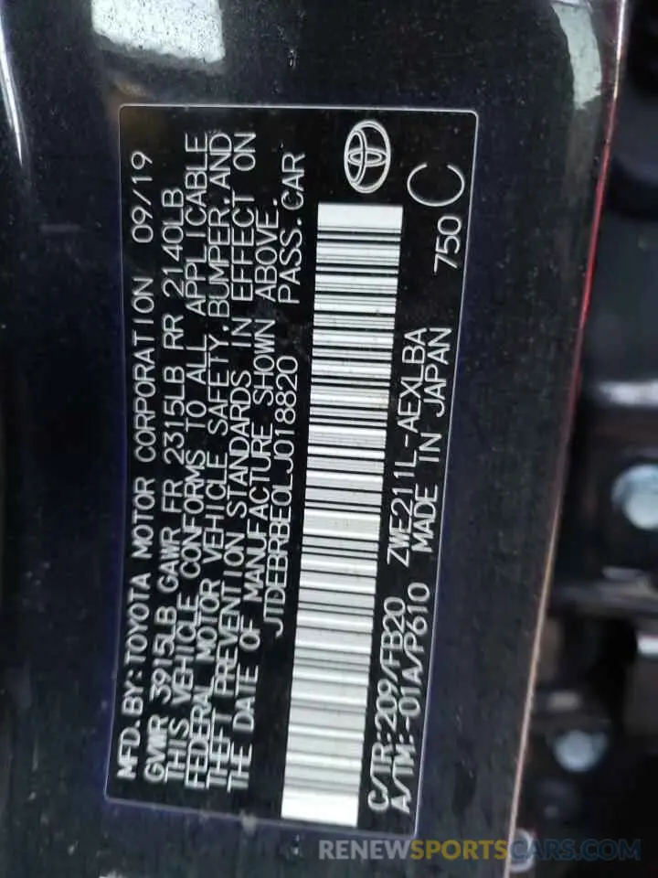 10 fotografías del automóvil dañado JTDEBRBE0LJ018820 TOYOTA COROLLA 2020