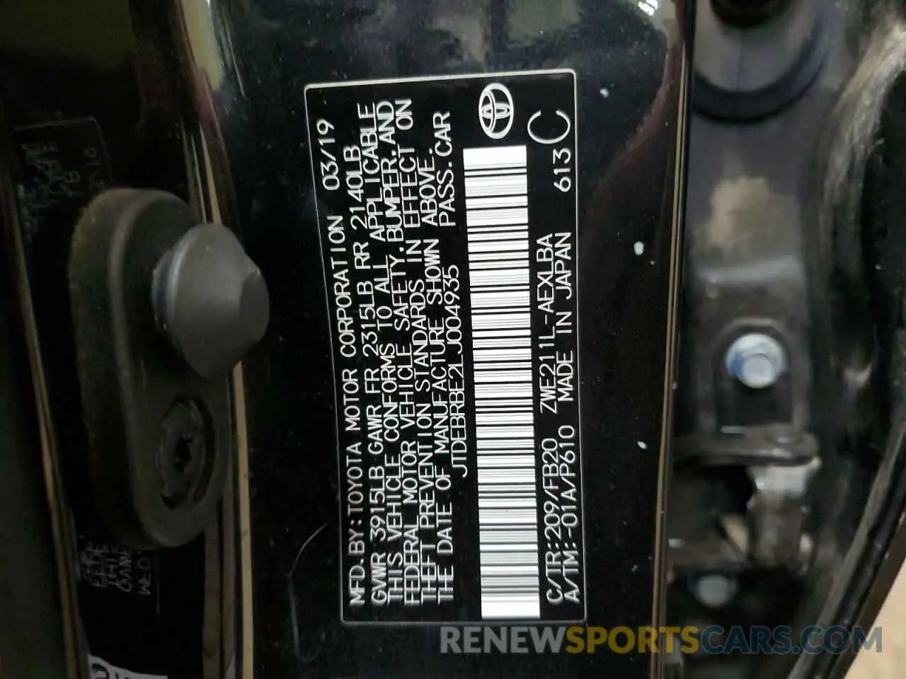 12 fotografías del automóvil dañado JTDEBRBE2LJ004935 TOYOTA COROLLA 2020