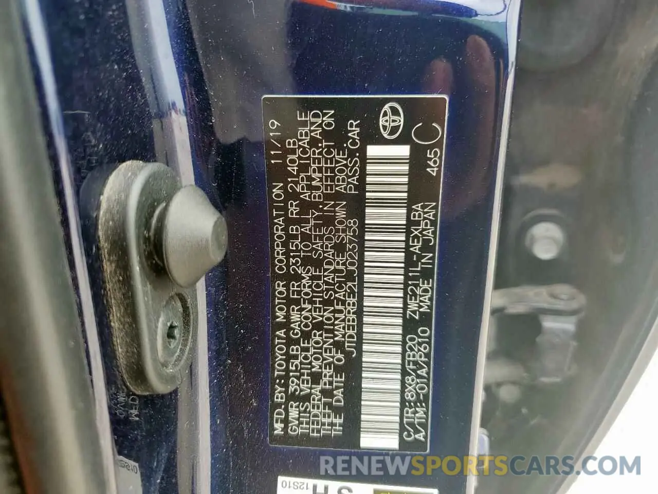 12 fotografías del automóvil dañado JTDEBRBE2LJ023758 TOYOTA COROLLA 2020
