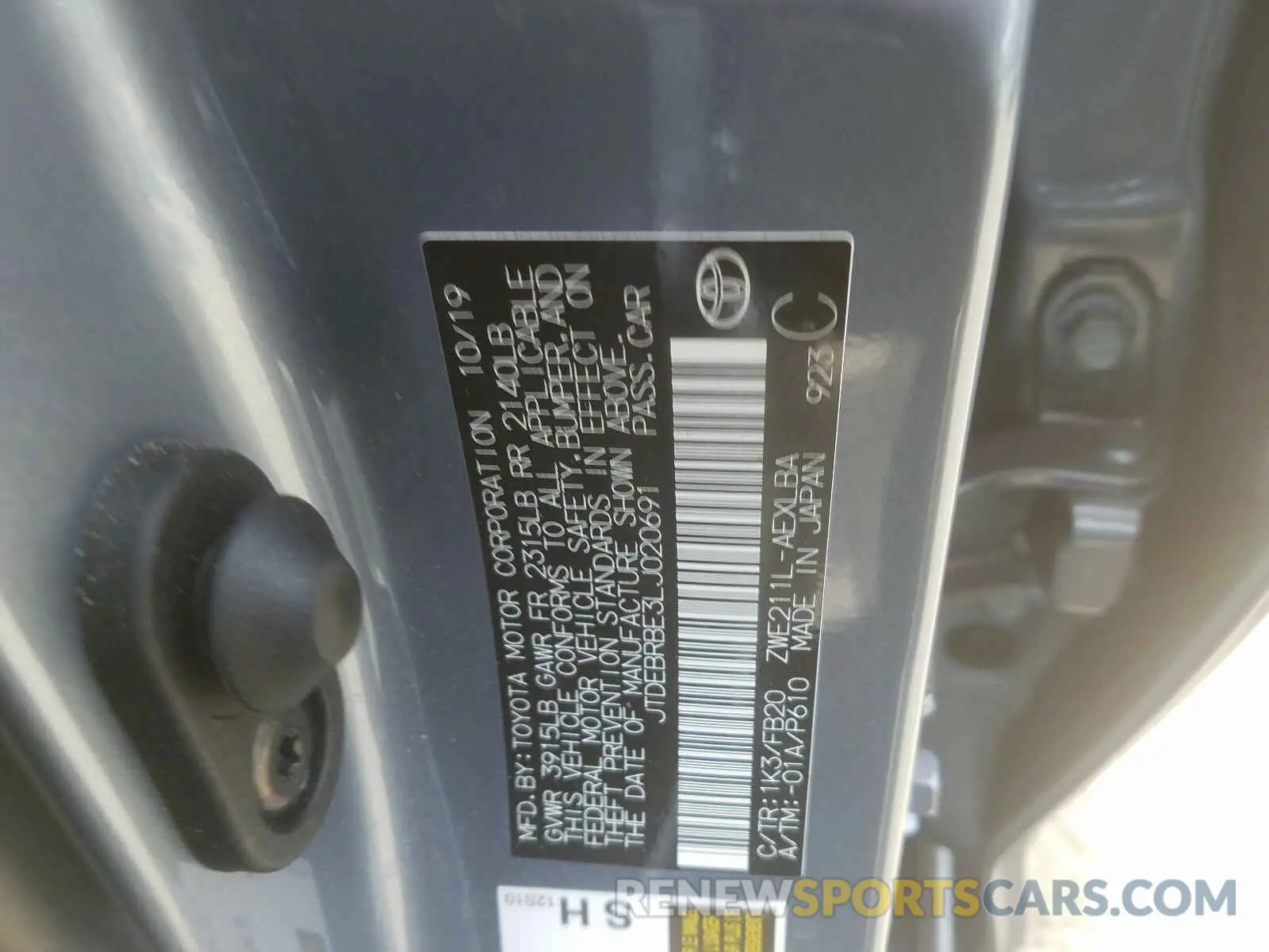 10 fotografías del automóvil dañado JTDEBRBE3LJ020691 TOYOTA COROLLA 2020