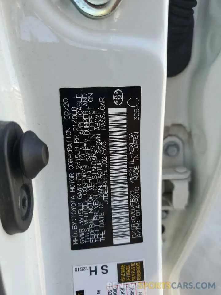 13 fotografías del automóvil dañado JTDEBRBE5LJ027593 TOYOTA COROLLA 2020