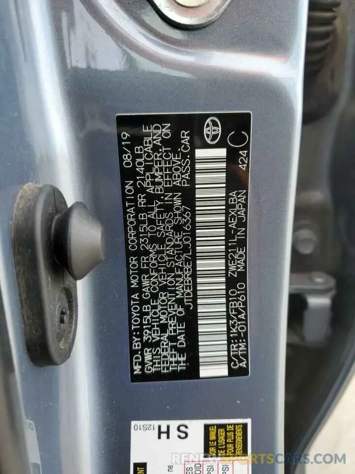 12 fotografías del automóvil dañado JTDEBRBE7LJ016367 TOYOTA COROLLA 2020