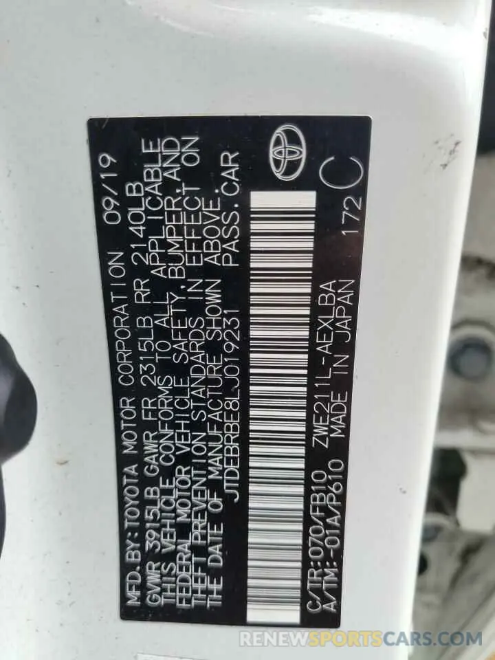 12 fotografías del automóvil dañado JTDEBRBE8LJ019231 TOYOTA COROLLA 2020