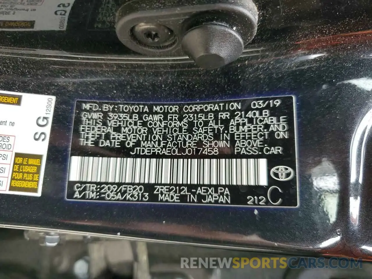 12 fotografías del automóvil dañado JTDEPRAE0LJ017458 TOYOTA COROLLA 2020