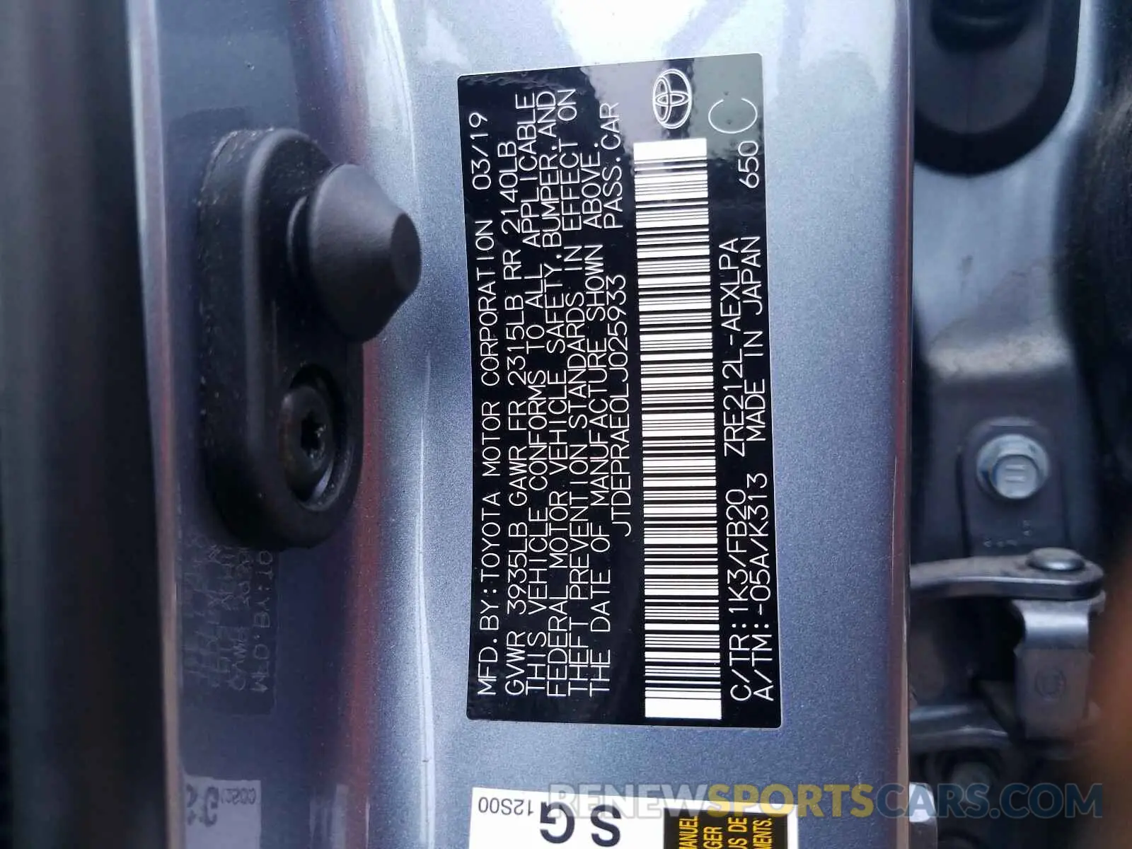 10 fotografías del automóvil dañado JTDEPRAE0LJ025933 TOYOTA COROLLA 2020