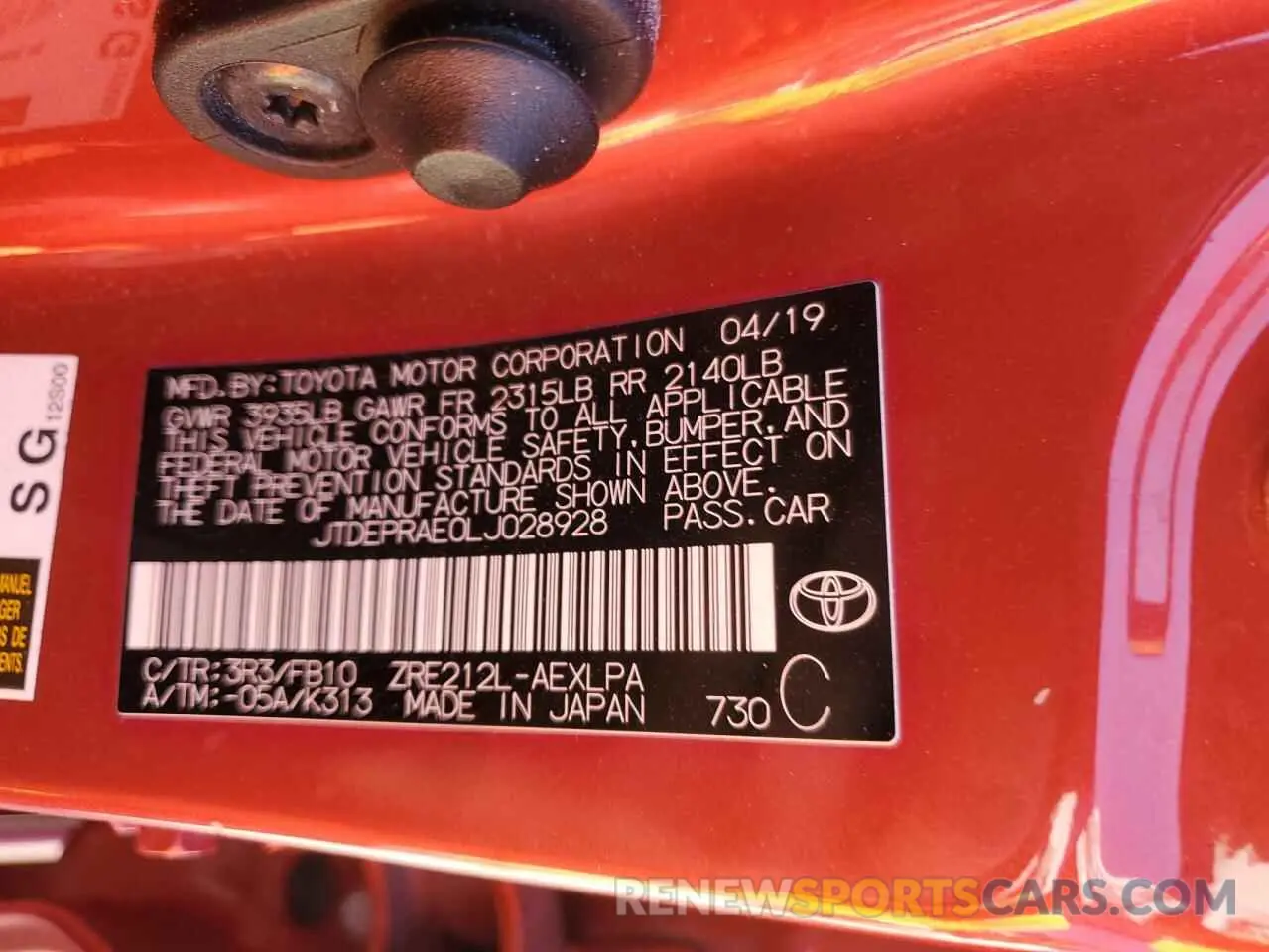 14 fotografías del automóvil dañado JTDEPRAE0LJ028928 TOYOTA COROLLA 2020