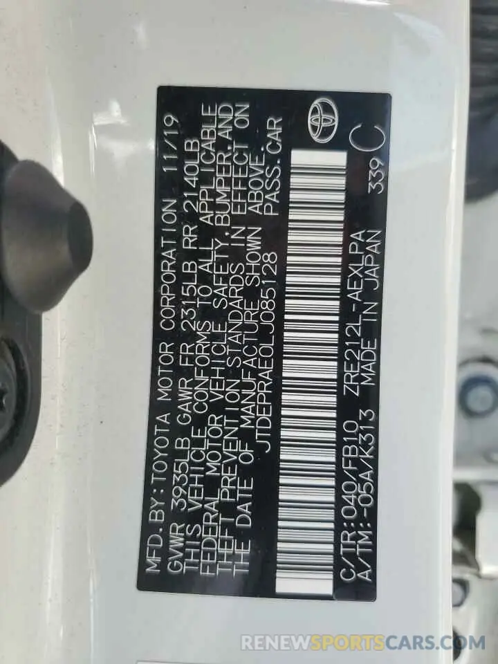 12 fotografías del automóvil dañado JTDEPRAE0LJ085128 TOYOTA COROLLA 2020