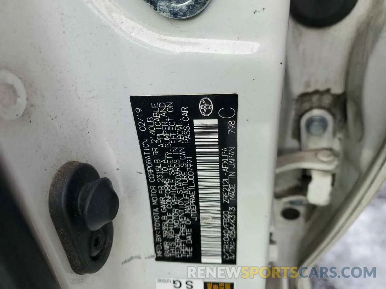 12 fotografías del automóvil dañado JTDEPRAE1LJ007991 TOYOTA COROLLA 2020