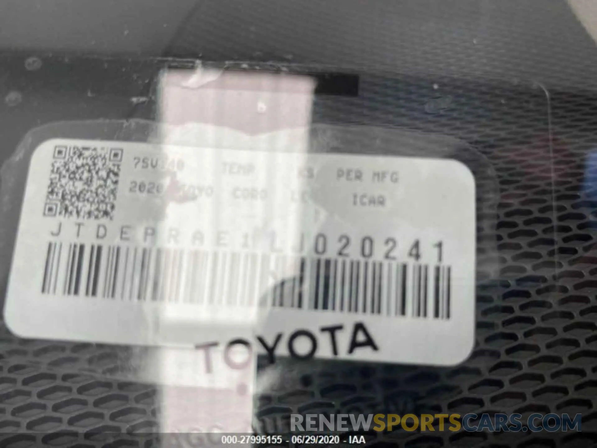 4 fotografías del automóvil dañado JTDEPRAE1LJ020241 TOYOTA COROLLA 2020