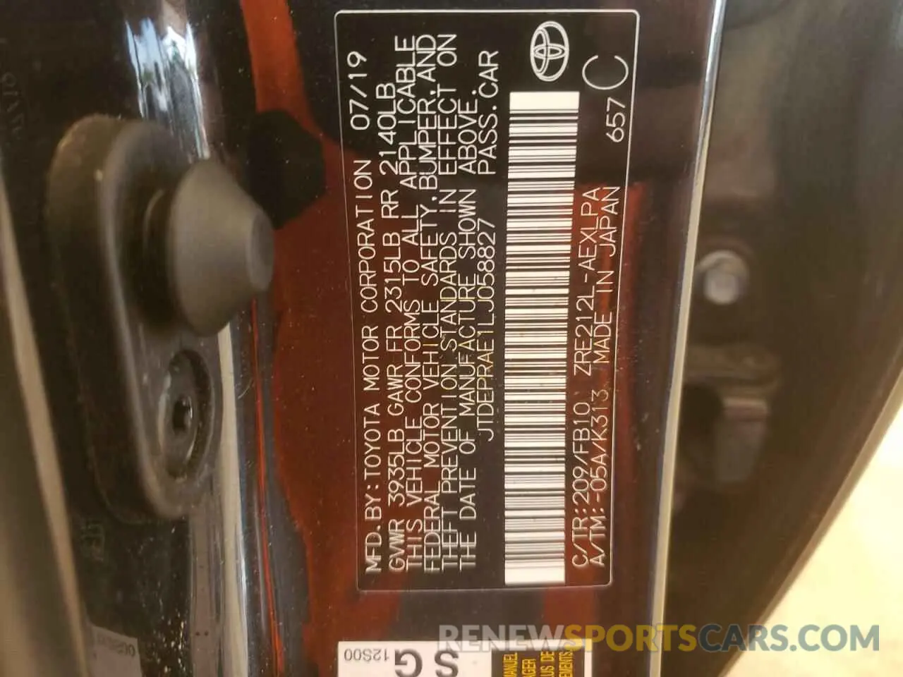 10 fotografías del automóvil dañado JTDEPRAE1LJ058827 TOYOTA COROLLA 2020