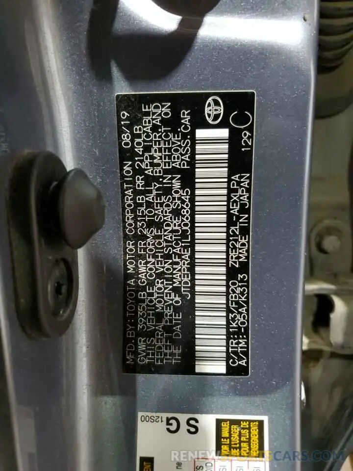 13 fotografías del automóvil dañado JTDEPRAE1LJ068645 TOYOTA COROLLA 2020
