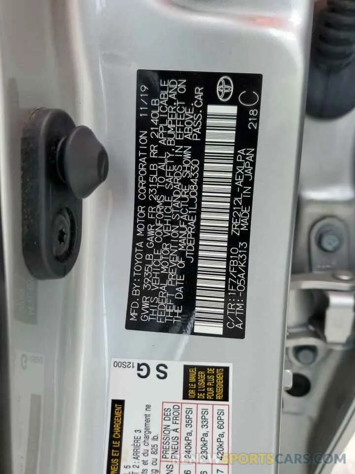 13 fotografías del automóvil dañado JTDEPRAE1LJ084330 TOYOTA COROLLA 2020