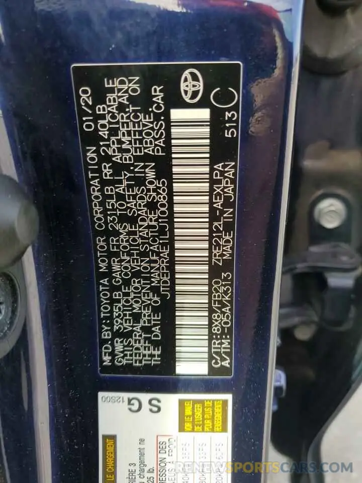 13 fotografías del automóvil dañado JTDEPRAE1LJ100865 TOYOTA COROLLA 2020