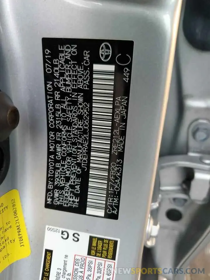 12 fotografías del automóvil dañado JTDEPRAE2LJ062952 TOYOTA COROLLA 2020