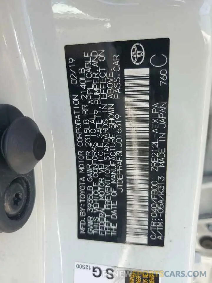 12 fotografías del automóvil dañado JTDEPRAE3LJ016319 TOYOTA COROLLA 2020