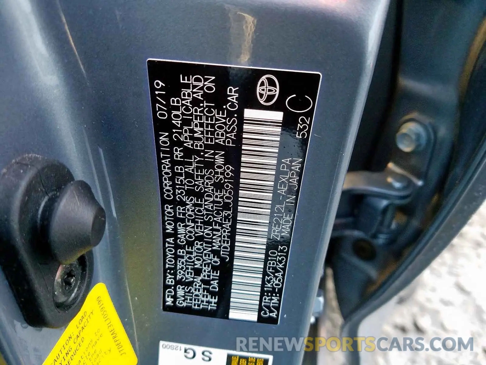 10 fotografías del automóvil dañado JTDEPRAE3LJ059199 TOYOTA COROLLA 2020