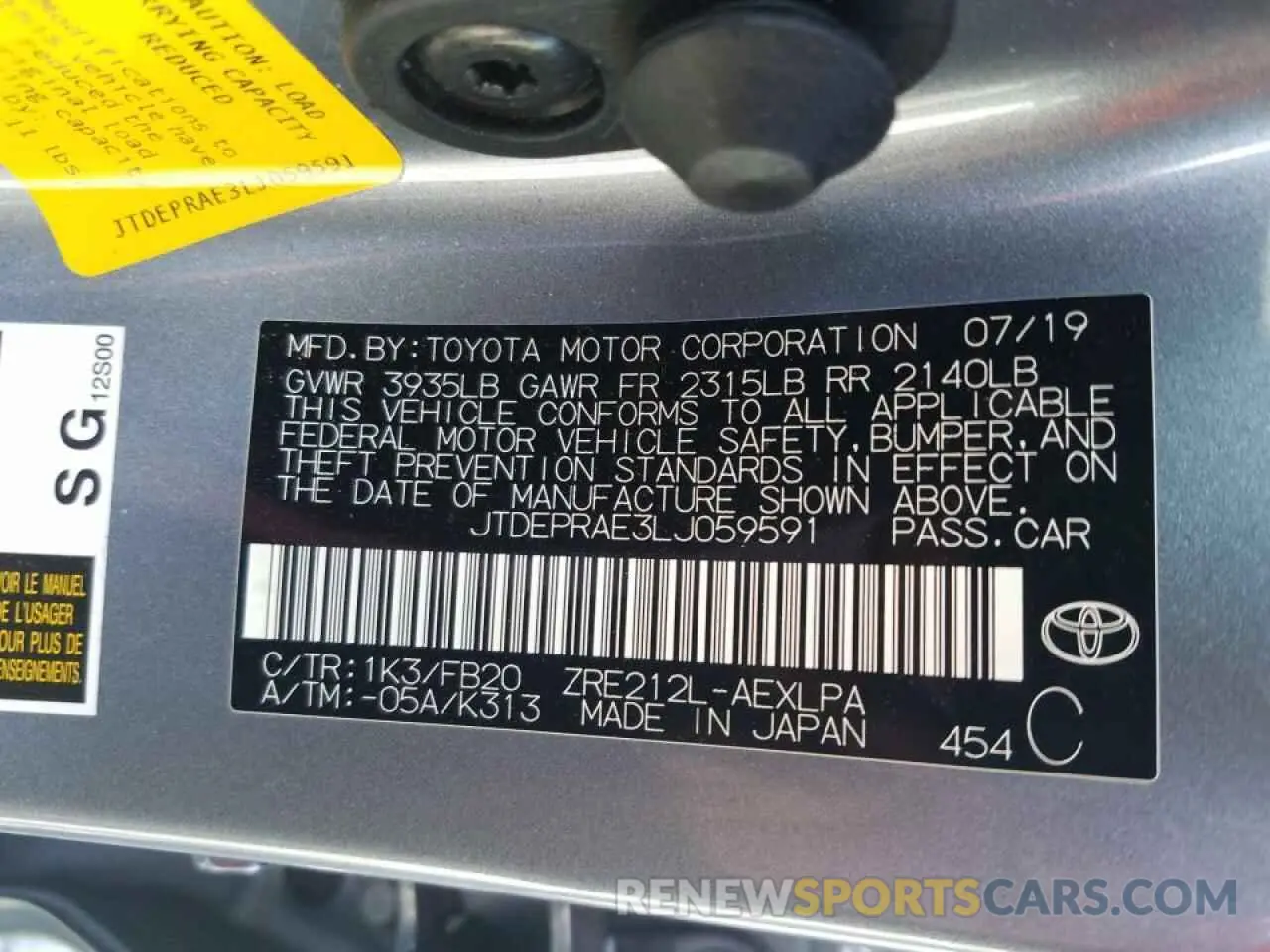 10 fotografías del automóvil dañado JTDEPRAE3LJ059591 TOYOTA COROLLA 2020