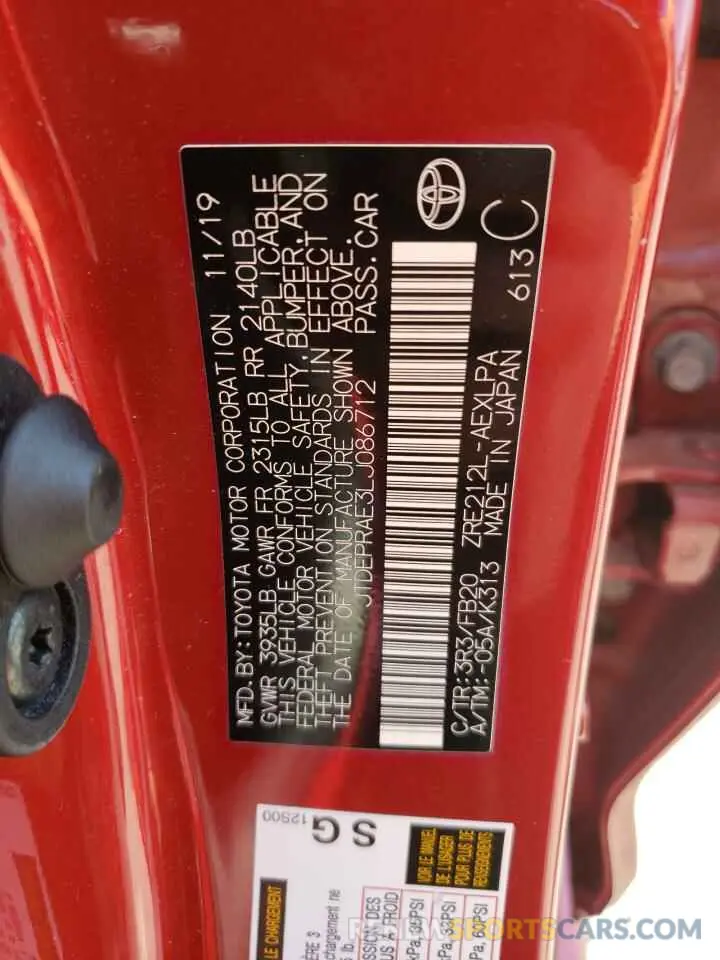 13 fotografías del automóvil dañado JTDEPRAE3LJ086712 TOYOTA COROLLA 2020