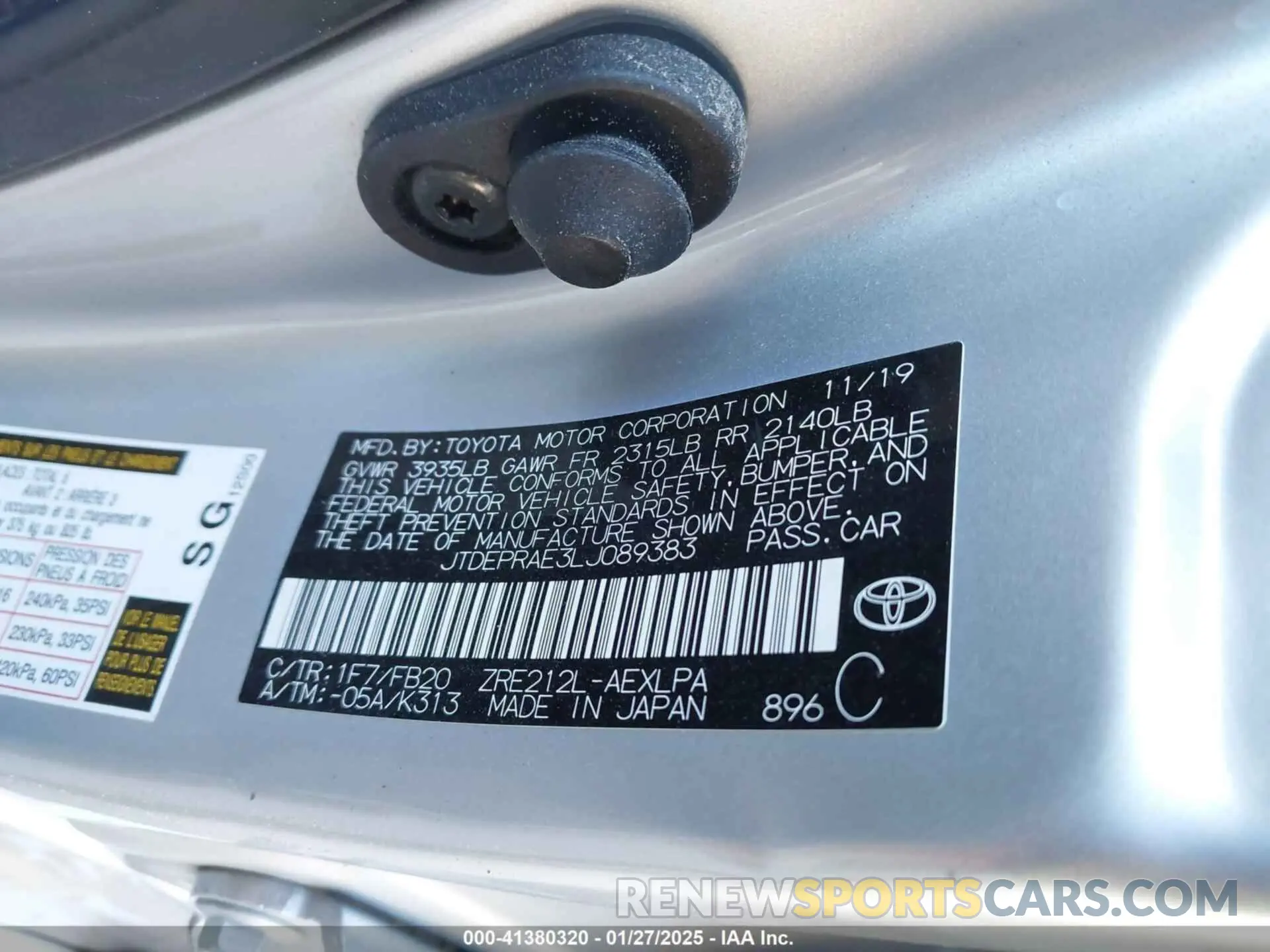 9 fotografías del automóvil dañado JTDEPRAE3LJ089383 TOYOTA COROLLA 2020